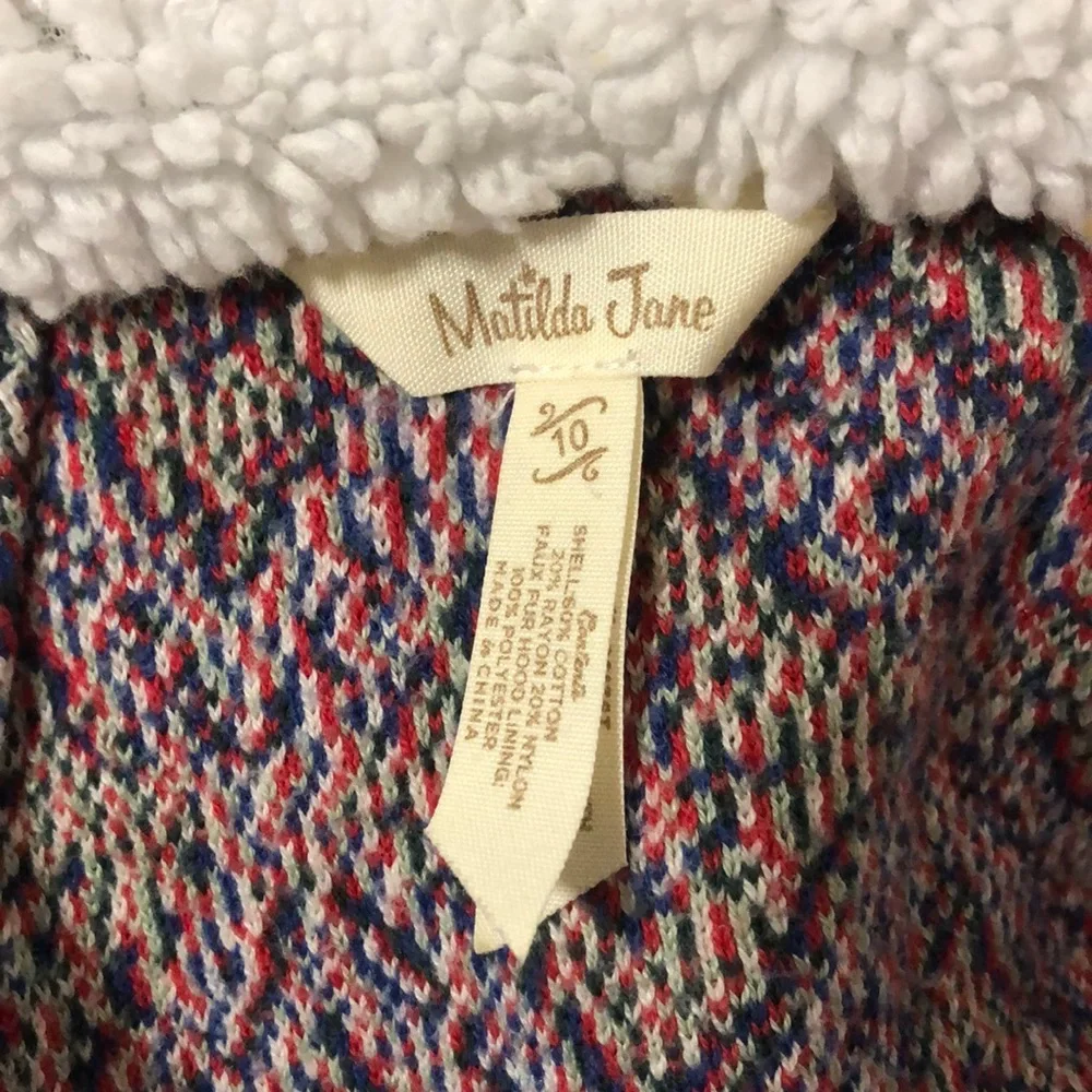 Matilda Jane A Caroling We Go Patterned Tassel Button Front Hooded Poncho 10